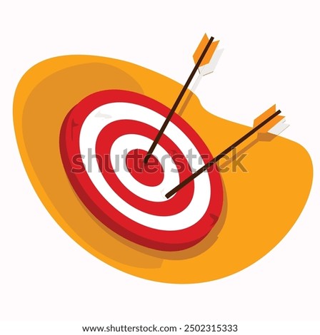 arrow and target illustration. archery targets with a variety of shots. The arrow that pierced right in the middle of the target. A failed arrow miss hits the bullseye.