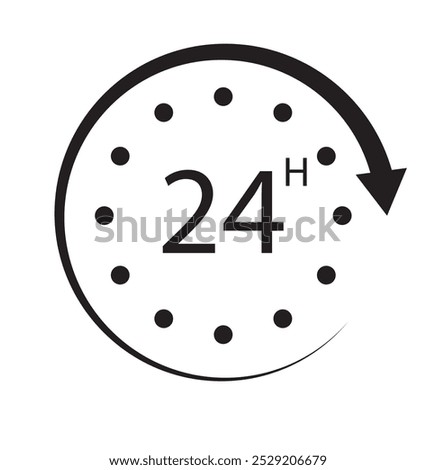 24 hours vector icon set black and white filled and outlined style.