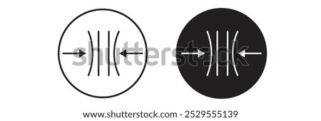 Compress icon set. pressure suspension bounce vector symbol. push shrink sign. flexible elastic symbol. reduce shock icon in black filled and outlined. isolated on white and black background. EPS 10.