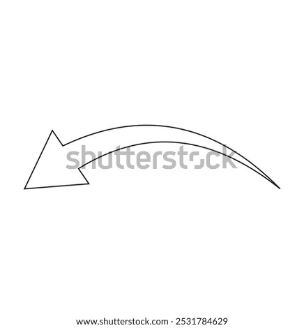 Long curved arrow outline in black stroke. Long arrow. Long curved arrow. eps 10