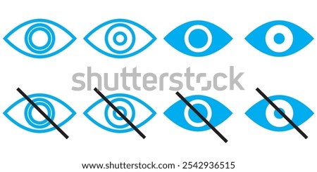 See and unsee eyes vector icon set. Hide and unhide symbol. Data privacy and sensitive content sign. eps 10