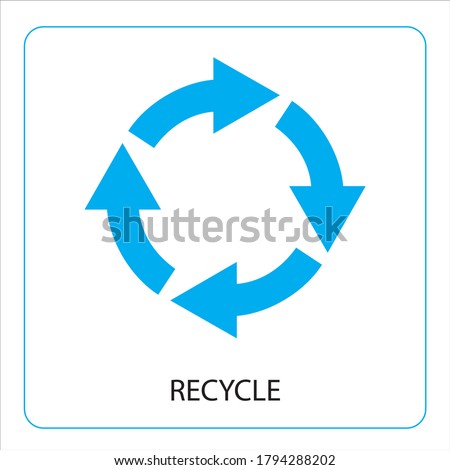 Recycling sign. Blue recast symbol. Running emblem isolated