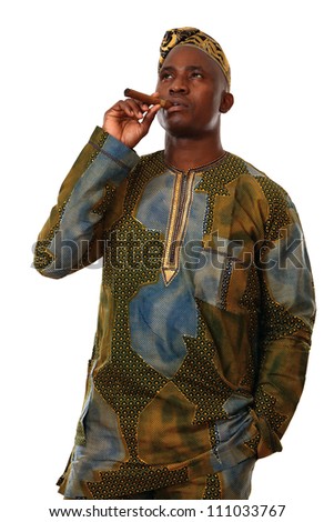 Portrait Of Young Trendy African American Man Smoking A Cigar Stock ...