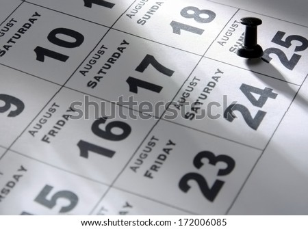 Calendar cards with week days and months, from above