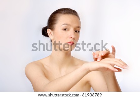 Portrait of young adult woman with health skin