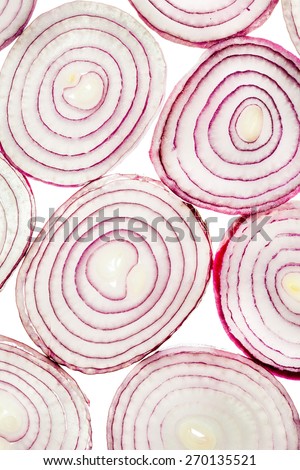 Red onion rings isolated over white background