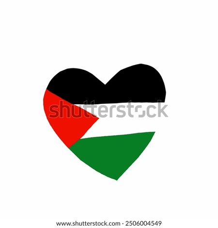 Illustration of the flag of the state of Palestine with a heart shape isolated on a white background