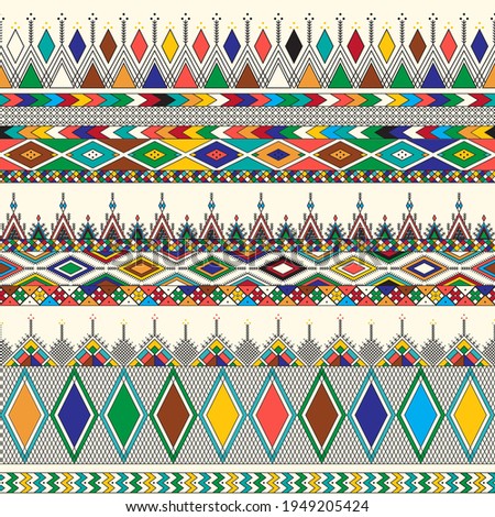 Decorative geometric repeating pattern inspired by Al-Qatt Al-Asiri traditional paintings