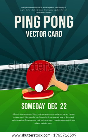 Ping Pong, table tennis flyer, poster design, sports invitation vector editable template.Ball with table tennis palettes and net