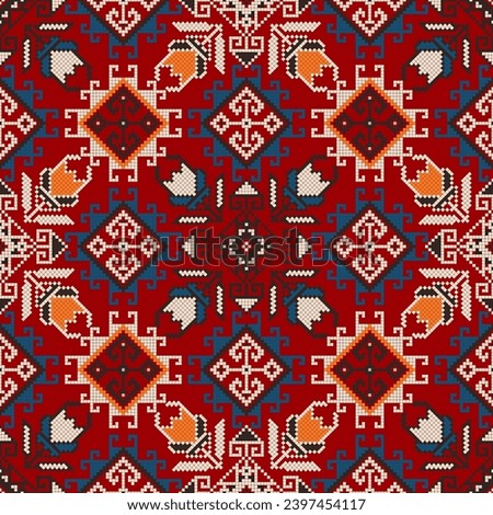 Traditional Georgian folk art embroidery vector pattern