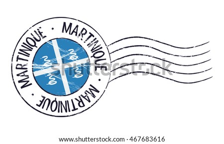 Martinique grunge postal stamp and flag on white background