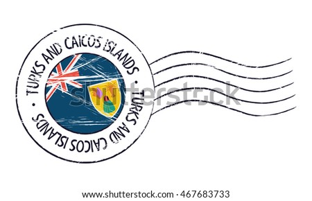 Turks and Caicos Islands grunge postal stamp and flag on white background