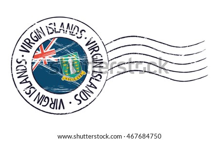 British Virgin Islands grunge postal stamp and flag on white background