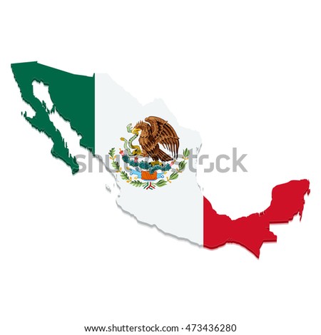 Vector map of Mexico with flag on white background