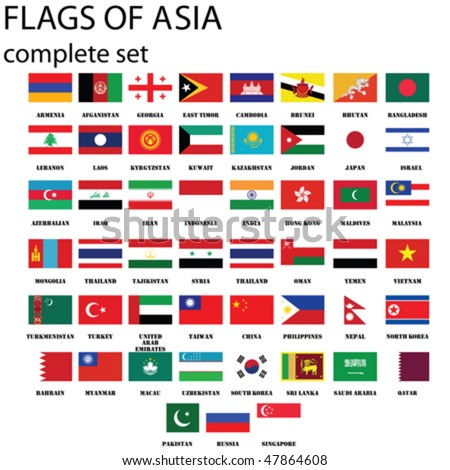 Asian continent flags, complete set in original colors