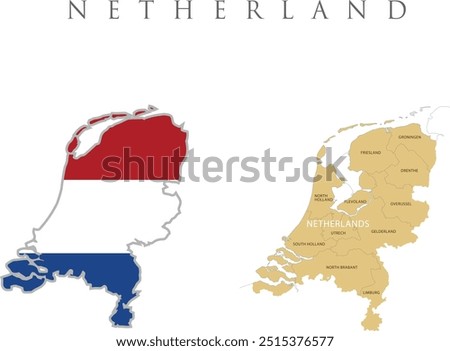 Netherlands, country political map. Detailed vector illustration with isolated provinces, departments, regions, counties, cities and states easy to ungroup.