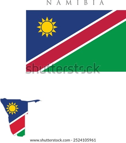 National flag of Namibia vector . flag and map of Namibia on white background arts . rectangular flag ,map design . official color of Namibia flag and map . independence day of Namibia banner, art, 