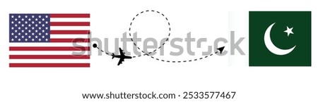 flight travel concept America to Pakistan passenger travelling by air . new york to islambad travelling vector illustrator 