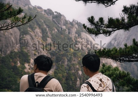 Similar – Image, Stock Photo Unrecognizable tourist admiring mountain and forest