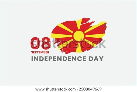 Happy independence day of North Macedonia with brush painted grunge flag background, Macedonia National day celebration.	