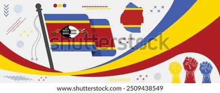 Swaziland national Day, Eswatini Independence day banner,  Swaziland flag and map with modern geometric retro abstract design. 