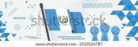 Vibrant Guatemala national or independence day banner featuring the iconic Guatemala flag with raised fists symbolizing unity, strength, and patriotism, perfect for celebrating this special day 