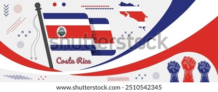 Vivid Costa Rica national day banner featuring the Costa Rica flag with a map and a blue and red background, celebrating the nation's independence and rich cultural heritage with patriotic pride