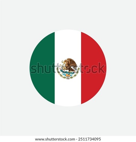 Mexico flat rounded circle shape flag, Mexico flag button, Mexico flag symbol