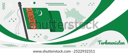 Turkmenistan national day banner, Turkmenistan flag and a geometric abstract background.