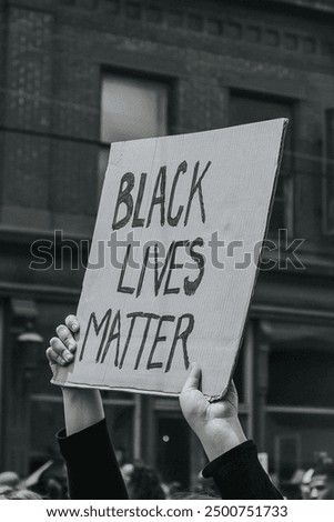 Similar – Image, Stock Photo Black lives matter , banner at a tree house bridge in Hambacher Forst. Tree house