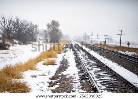 Similar – Image, Stock Photo Snowy train tracks railway