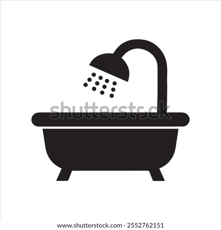 Bathtub icon. Shower vector illustration. Bathroom hygiene symbol. Bath tub silhouette. Washroom pictogram. Bathing sign isolated.