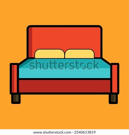 A simple and colorful illustration of a double bed with two pillows, perfect for adding a touch of homey charm to your designs. This vector graphic is ideal for websites, apps.