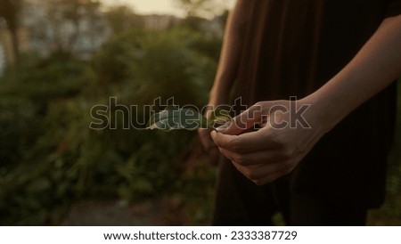 Similar – Image, Stock Photo Blond man practicing meditation at home