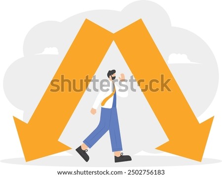 The leader is stuck between the falling arrows. Business vector illustration concept
