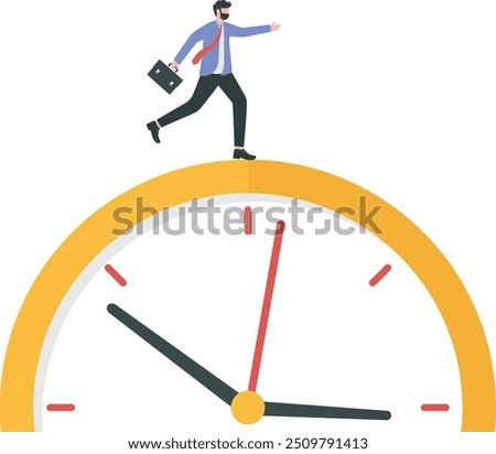 Time is a money concept.Businessman running above a o clock.

