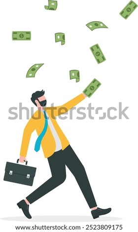 Financial mistake losing money, investment risk or trading failure, debt and loan, cost and expense problem concept, clumsy businessman investor fall on slippery floor losing all money.

