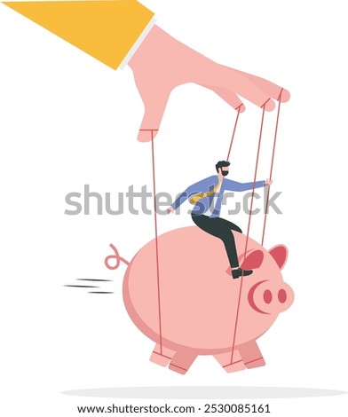 Piggy bank being controlled by puppeteer-Money control concept

