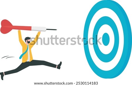 Business target achievement or success and reaching for target and goal concept, businessman jump to bullseye target to win in business strategy

