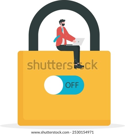 Block access to businesses. Businessman turning off the switch to lock the padlock
