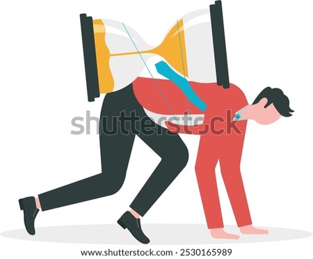 time and risk. Businessman with hourglass preparing to jump from high cliff

