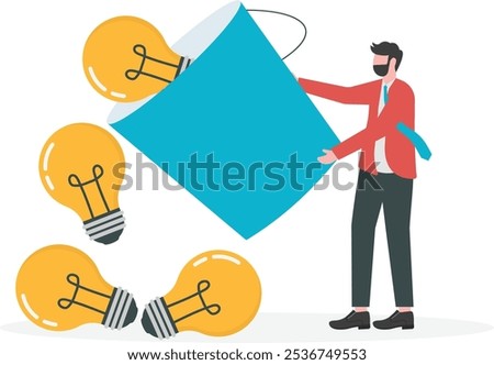 Businessman pushes down vat filled with idea, business concept, vector illustration

