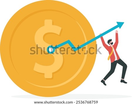 Businessman is hanging on the dollar's pointer, business concept, wb and articles design,vector

