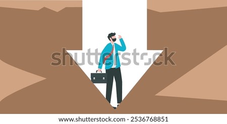 Businessman stuck at the bottom of arrow, business concept, wb and articles design,vector

