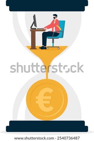 Business men work in an hourglass, hourglass and dollars, time is money

