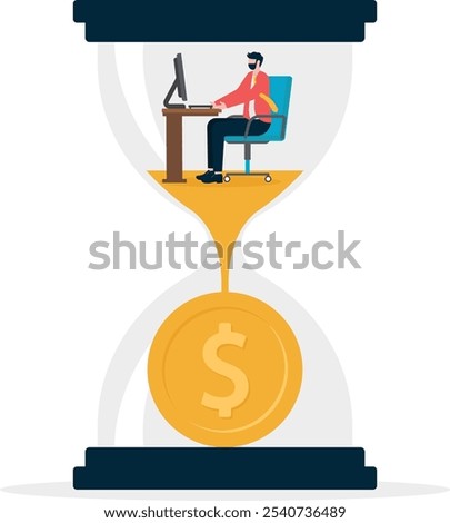 Business men work in an hourglass, hourglass and dollars, time is money

