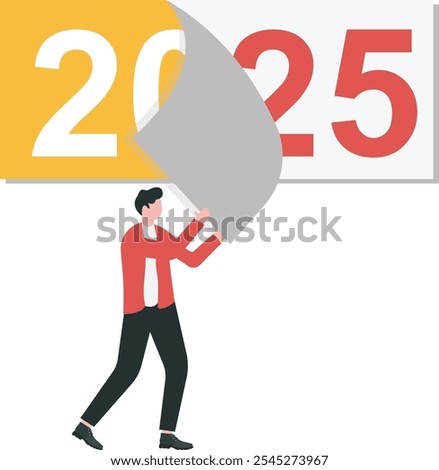 Goodbye 2025. A businessman tears off a calendar sheet of the outgoing year. Parting with the coming year.

