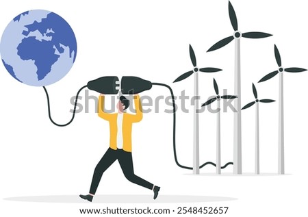 Businessmen turn off electricity on the planet. Earth hour. Modern vector illustration in flat style.

