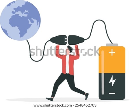 Businessmen turn off electricity on the planet. Earth hour. Flat vector illustration

