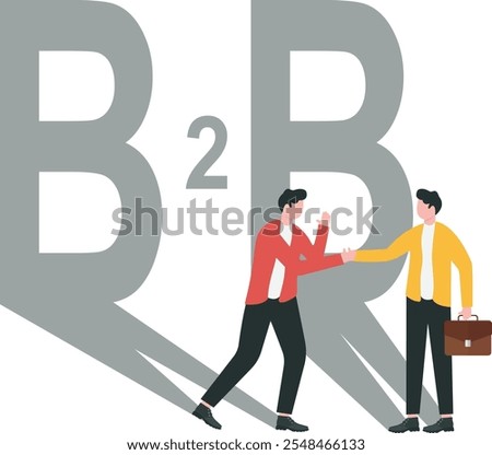 Two businessmen shaking hands. Block B2B Business-to-Business, Networking, Technology, Marketing and Internet. Modern vector illustration in flat style

